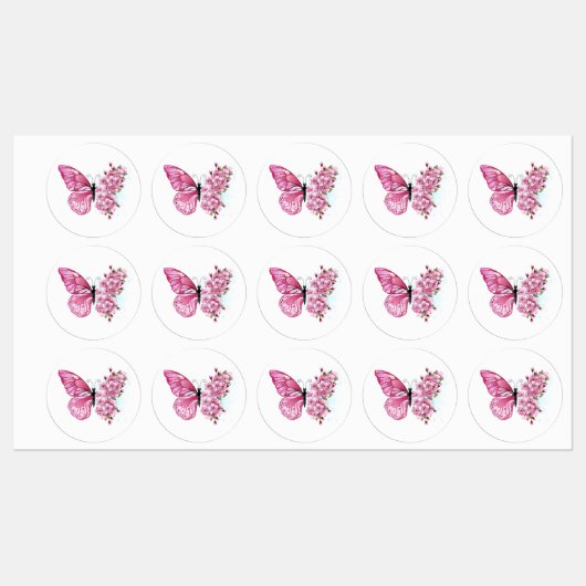 花蝶とピンク桜 ラベル (シート)