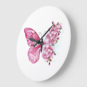 花蝶とピンク桜 ラージ壁時計 (傾斜)