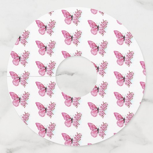 花蝶とピンク桜 ワイングラスタグ (正面)