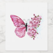 花蝶とピンク桜 ワインラベル (シングルラベル)