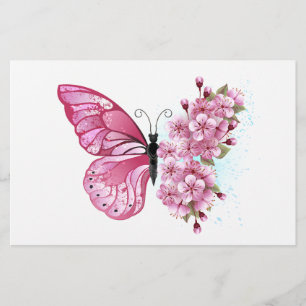 花蝶とピンク桜 便箋