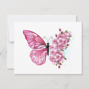 花蝶とピンク桜 出欠カード