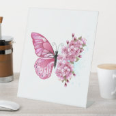 花蝶とピンク桜 台座サイン (インサイチュ)