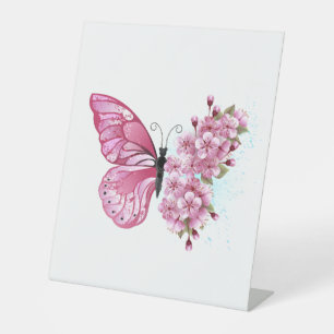花蝶とピンク桜 台座サイン