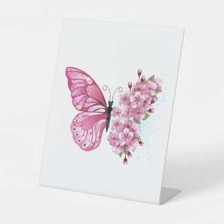 花蝶とピンク桜 台座サイン