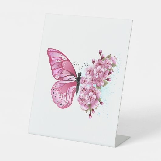 花蝶とピンク桜 台座サイン (正面)