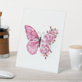 花蝶とピンク桜 台座サイン (インサイチュ)