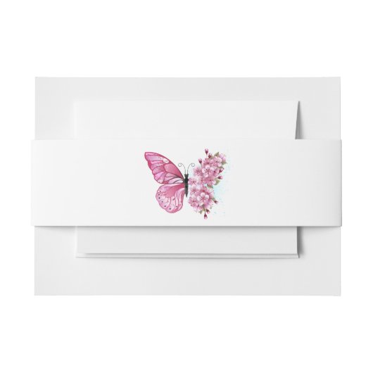 花蝶とピンク桜 招待状ベリーバンド (正面例)