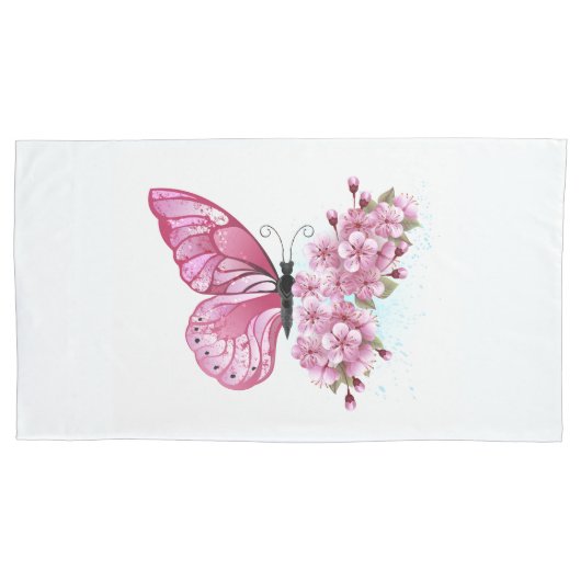 花蝶とピンク桜 枕カバー (正面左)