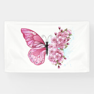 花蝶とピンク桜 横断幕