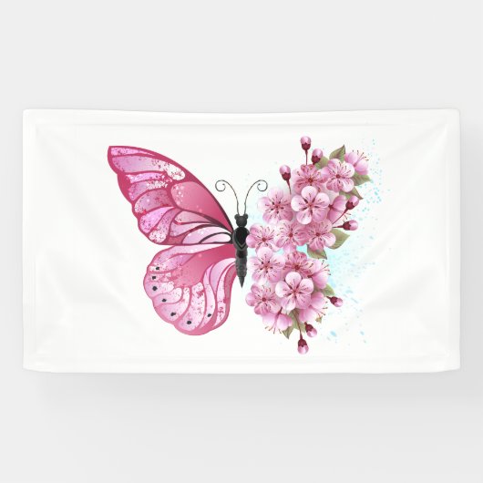 花蝶とピンク桜 横断幕 (横)