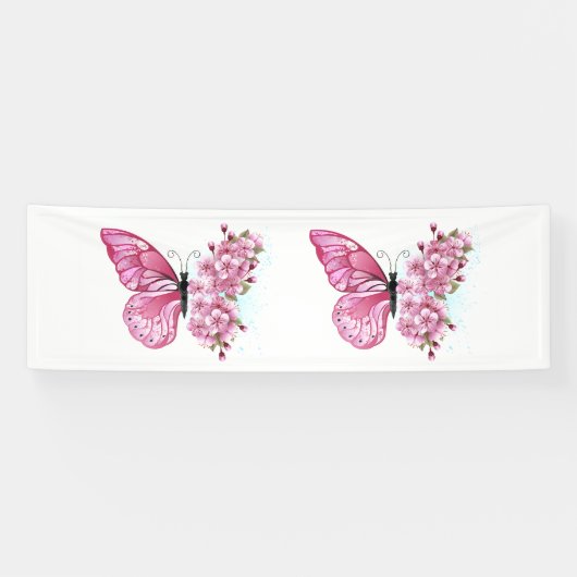 花蝶とピンク桜 横断幕 (横)