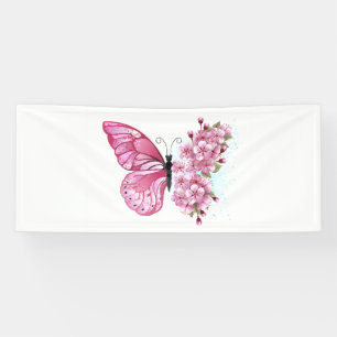 花蝶とピンク桜 横断幕