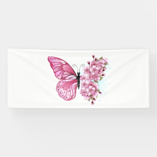 花蝶とピンク桜 横断幕 (横)