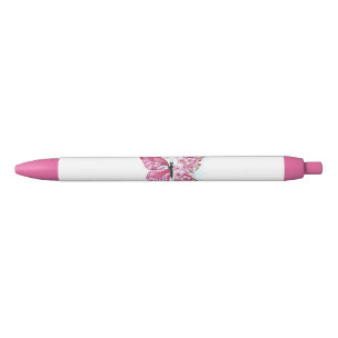花蝶とピンク桜 黒ボールペン
