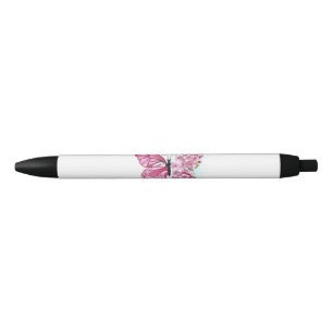 花蝶とピンク桜 黒ボールペン