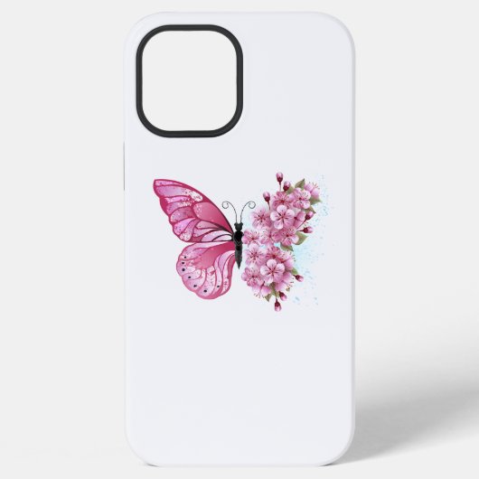 花蝶とピンク桜 iPhoneケース (裏面)