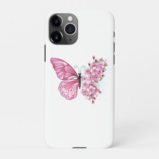 花蝶とピンク桜 iPhoneケース (裏面)