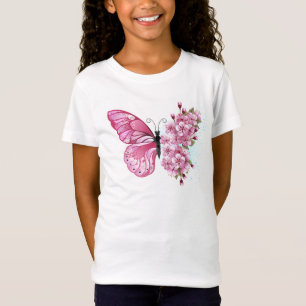 花蝶とピンク桜 Tシャツ