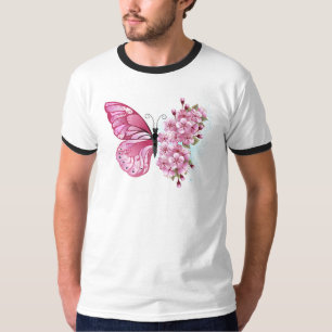 花蝶とピンク桜 Tシャツ