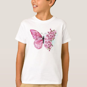 花蝶とピンク桜 Tシャツ