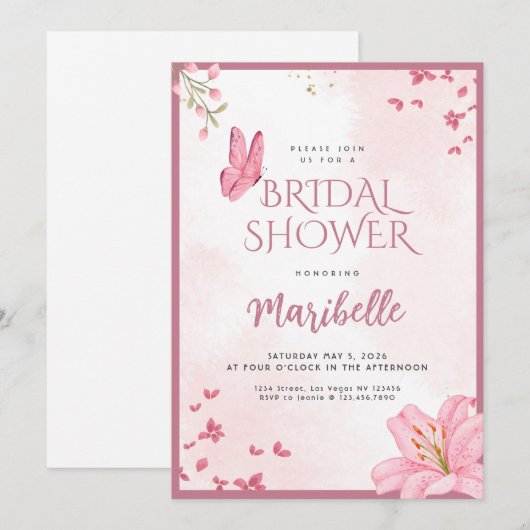 花蝶のブライダルシャワー招待状 招待状 (正面/裏面)
