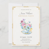 花蝶ティーカップ誕生日 招待状 (正面)
