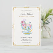 花蝶ティーカップ誕生日 招待状 (スタンド正面)