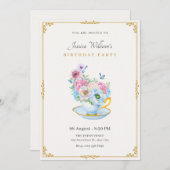 花蝶ティーカップ誕生日 招待状 (正面/裏面)