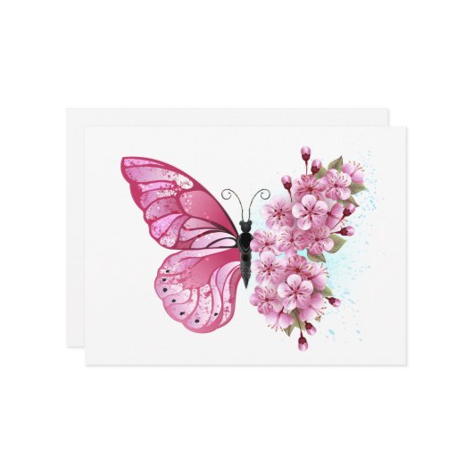花蝶ピンク桜 カード (正面/裏面インサイチュ)