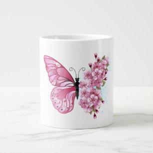 花蝶ピンク桜 ジャンボコーヒーマグカップ