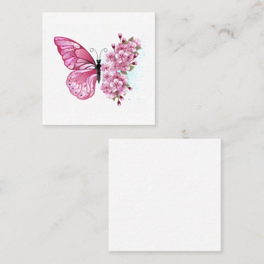 花蝶ピンク桜 スクエア名刺 (正面/裏面)