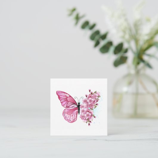花蝶ピンク桜 スクエア名刺 (スタンド正面)