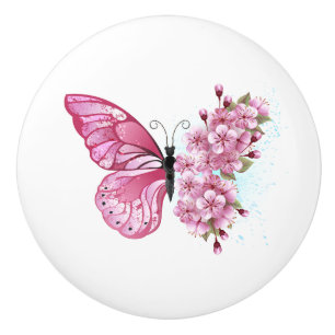 花蝶ピンク桜 セラミックノブ