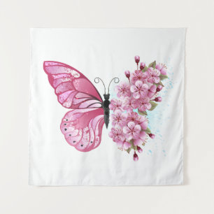花蝶ピンク桜 タペストリー