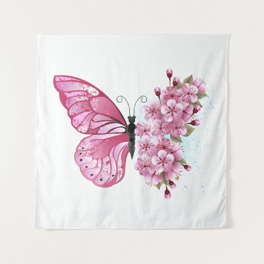 花蝶ピンク桜 タペストリー (正面)