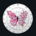 花蝶ピンク桜 ダーツボード<br><div class="desc">白地にピンクのさくらんぼの花が咲く日本のピンクの蝶の生け花。</div>