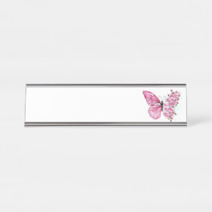 花蝶ピンク桜 デスクネームプレート