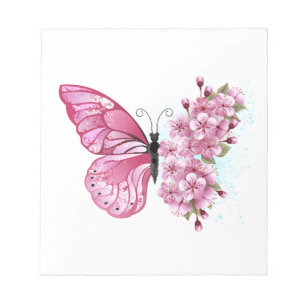 花蝶ピンク桜 ノートパッド