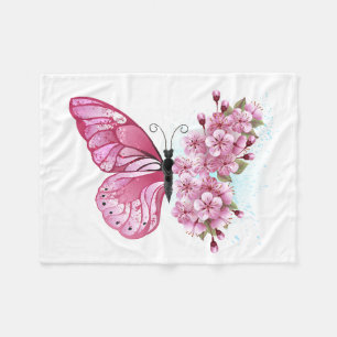花蝶ピンク桜 フリースブランケット