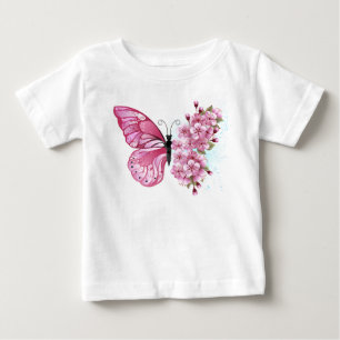 花蝶ピンク桜 ベビーTシャツ