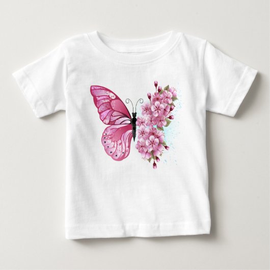 花蝶ピンク桜 ベビーTシャツ (正面)