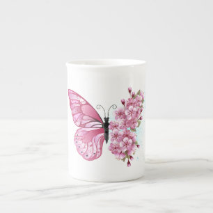 花蝶ピンク桜 ボーンチャイナマグカップ