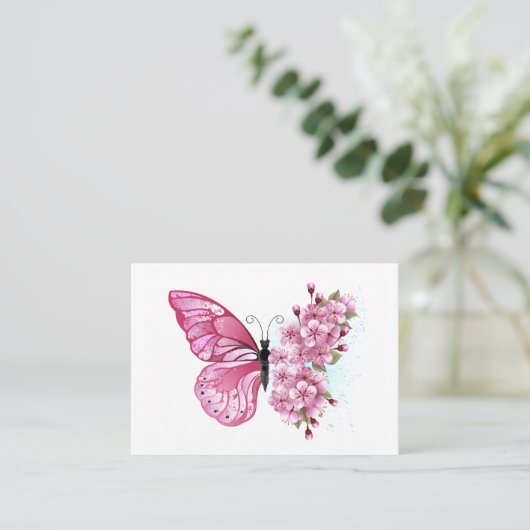 花蝶ピンク桜 名刺 (スタンド正面)
