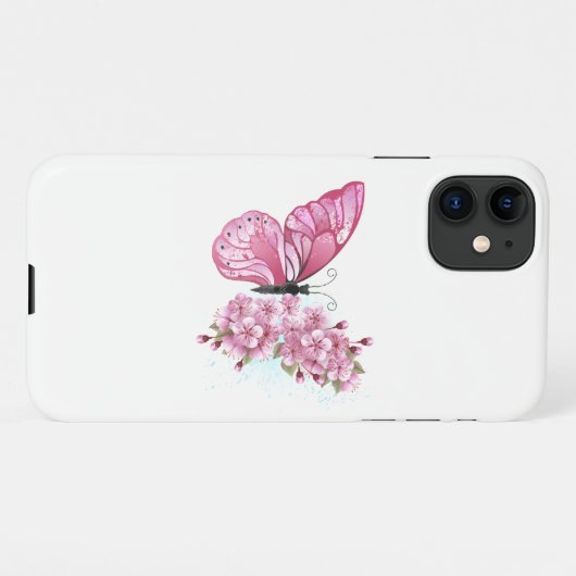 花蝶ピンク桜 iPhoneケース (裏面横)