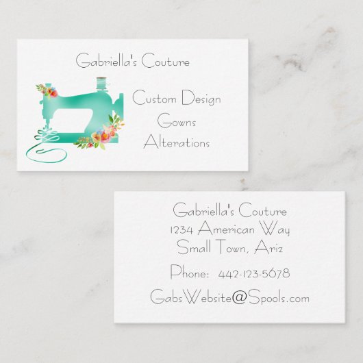 花裁縫付き青裁縫 名刺 (正面/裏面)