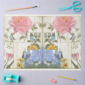 花襟ブルーピンク蝶の鳥のデコパージュ 薄葉紙 (クラフト)