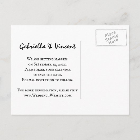 花西素朴式の結婚式の日付を保存 案内ポストカード (裏面)