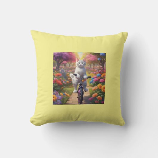 花見枕カラフル自転車の猫 クッション (正面)