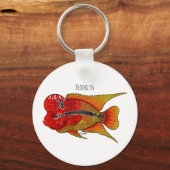 花角の魚の漫画イラストレーション キーホルダー (正面)